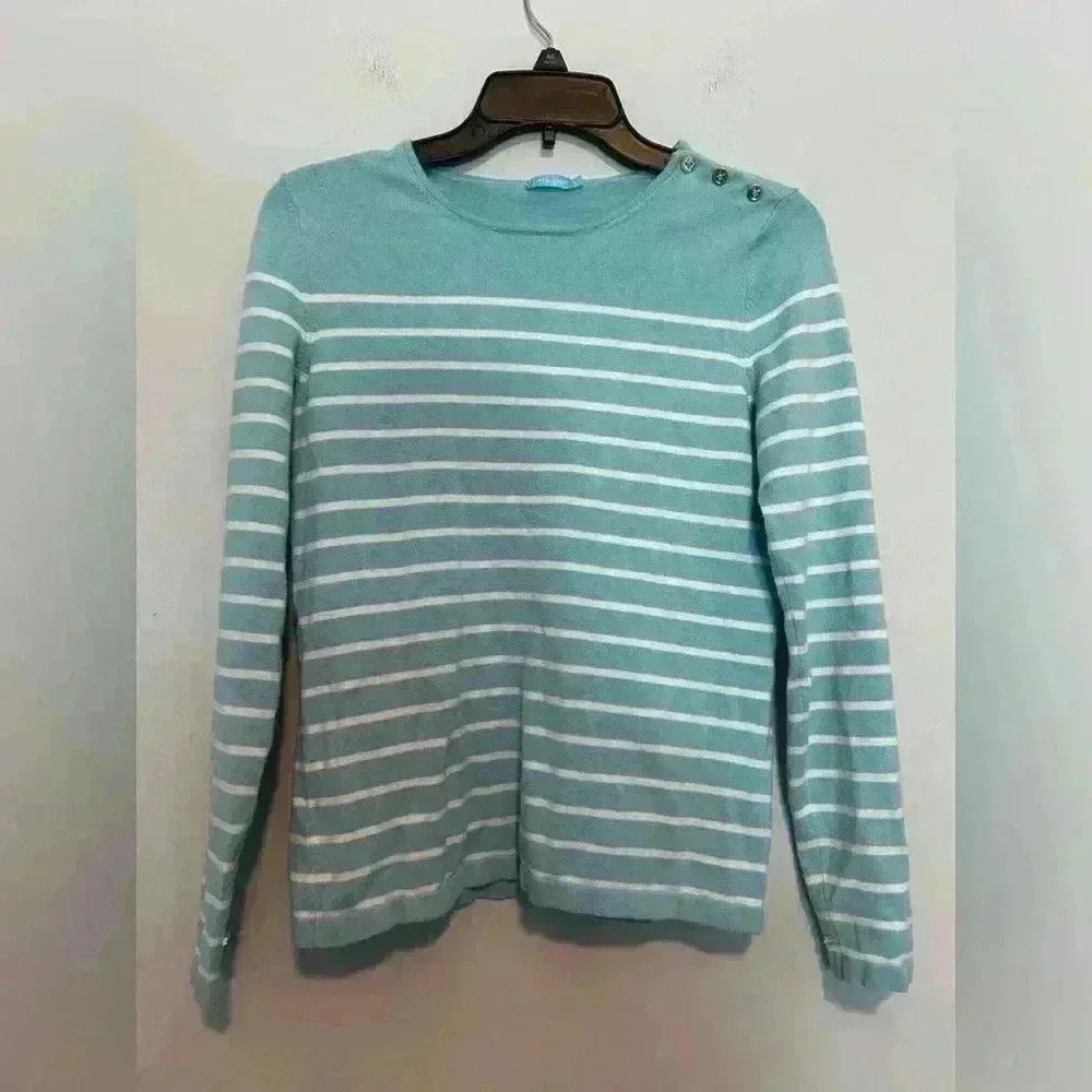 J. McLaughlin Striped Crewneck Sweater size SMALL Blue/White Super Soft